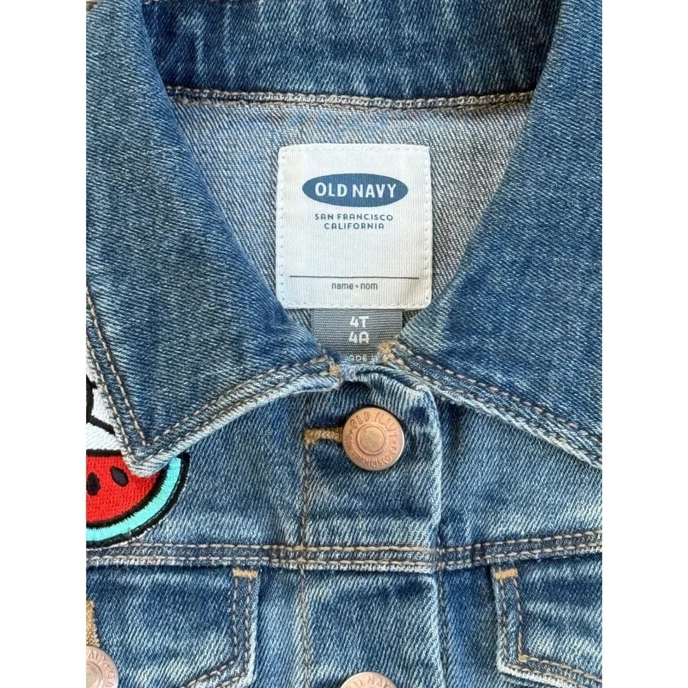 Old Navy Girls Denim Vest 4T‎ Daisy Watermelon Patch Jean Jacket Blue